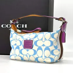 【色で余白を遊ぶ】　COACH　アクセサリーポーチ シグネチャー y2k レザー サテン ハンドバッグ　ブルー パープル