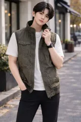 남90 ZARA MAN カーキ ダウン ベスト S