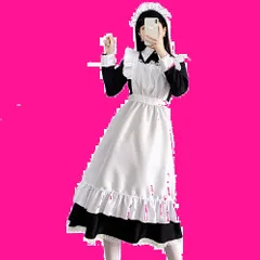 コスプレ ロリータ 長袖 可愛い レディース 蝶結ぶ 仮装 パーティー ハロウィン ワンピース イベント ゴスロリ 演出服 英國風 ロング ニーハイソックス付き メイド服 (M) YAISHN