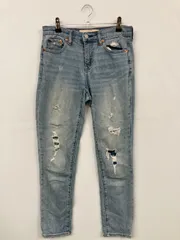 GAP ギャップ デニムパンツ 24 ブルー クロップド・半端丈 無地 スキニー・タイト ストレート レギュラー ヴィンテージ クラッシュ・ダメージ