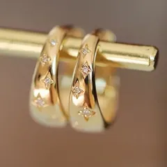 高品質 5Aダイヤ 星が輝く フープピアス 高級感 CZダイヤ フープ ゴールド 金属アレルギー対応 高品質 K18コーティング シルバー 星モチーフ 可愛い お洒落 金