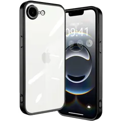 iPhone 16e/ 17e 用 ケース クリア アイフォン16e/ 17e カバー スマホケース 耐衝撃 可愛い 透明 アイホン ソフト TPU スマホカバー ストラップホール付き(ブラック)