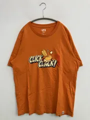 UNIQLO UT ユニクロユーティー Tシャツ/カットソー XL オレンジ 前面プリント ミドル丈 半袖 クルーネック(丸首)