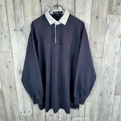 OLD Polo by Ralph Lauren 90s ポロ バイ ラルフローレン フェード ネイビー ナス紺 レッド ポニー 刺繍 長袖 ポロシャツ ラガーシャツ メンズ L サイズ