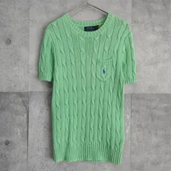 ポロ ラルフローレン スモールポニー ケーブル編み コットン 半袖ニット グリーン レディース