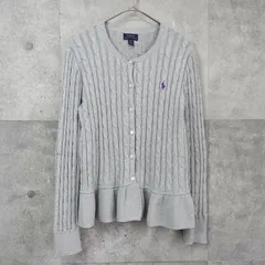 ポロ ラルフローレン スモールポニー ケーブル編み フリル ニット カーディガン グレー レディース