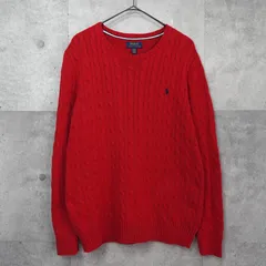 ポロ ラルフローレン スモールポニー ケーブル編み コットン ニット レッド