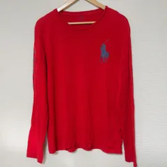 (^w^)b Polo Ralph Lauren ポロ ラルフローレン ビッグポニー刺繍 ロンT レッド 赤 長袖Tシャツ 袖ロゴ入り コットン100% 定番 人気 カジュアル ストリート アメカジ シンプル 着回し抜群 メンズ L   OM11549YS