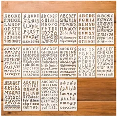 CAWKAY ステンシルシート 描画テンプレート アルファベット DIY 手書きアート 再利用可能 絵画 塗装 手芸 アルバム 手記 数字 (16枚セット) [16枚セット]のサムネイル