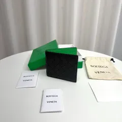 25年 / 1回着用 BOTTEGA VENETA ボッテガ・ヴェネタ ツートン 二つ折り財布 ブラック グリーン