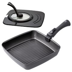 アイメディア(Aimedia) 魚焼き グリルパン フライパンセット 3点 (26cmスクエア/蓋/専用脱着ハンドル) 四角形 波型 IH対応 ガス火 オーブン調理 食洗機対応 チタンコーティング 耐摩耗200万回 焦げ付きにくい 取っ手が取 c9177f95