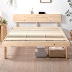 丹生屋 天然木 單人床 【堅固設計！耐荷重400公斤】 北歐松木製 床頭板 雙口插座 實木床架 單人床 框架 時尚 49600785(80457)t