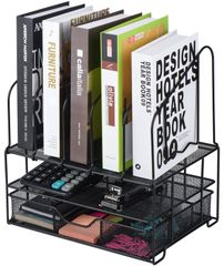 ZCZN 桌面網狀收納架 滑動式抽屜 桌面收納器 雙層托盤 網狀桌面收納架 整潔 (黑色)