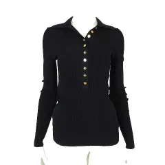 グッチ GUCCI 2023AW ファインリブ ポロシャツ エクストラファイン ニット ポロトップ 697673 XKCAJ 長袖 GGボタン XL 黒 ブラック 国内正規品 美品のサムネイル