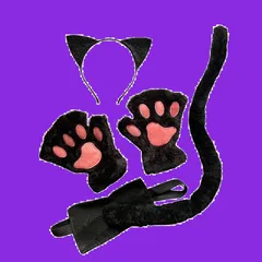 コスプレ 猫 黒猫３点セット カチューシャ 尻尾 肉球手袋 猫耳 ハロウィン仮装小物 [harecoro] (キラキラ猫耳タイプ)
