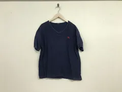 本物バーバリーブラックレーベルBURBERRYBLACKLABELコットンロゴ刺繍Vネック半袖Tシャツメンズサーフアメカジミリタリーストリートスケーターワークビジネススーツモードスポーツゴルフ3紺ネイビーL
