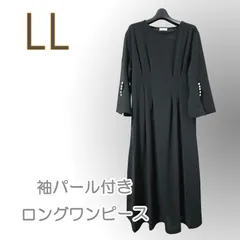 新品/ワンピース/LL/黒系/袖スリット/パール風ボタン/レディース●M042