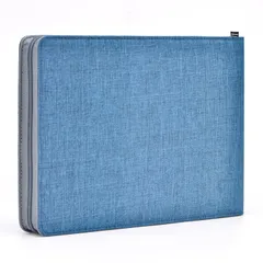 新品 万年筆ペンケース 24本大容量収納 ブルー 防水キャンバスペンホールダー、個々のスロットジッピング