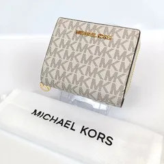未使用 MICHAEL KORS マイケルコース 二つ折り財布 ホワイト系 レディース ロゴ コンパクト ミニ財布 MKシグネチャー 保存袋