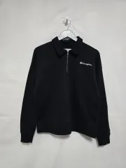 チャンピオン ブラック 起毛 ハーフジップアップ カラ スウェット メンズ 100 0211