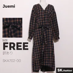 訳あり Juemi ワンピース チェック柄 前開きボタン ウエストリボン 長袖 ロング シャツワンピースのサムネイル