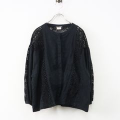 アーバンリサーチ ブラウス 透け感 モックネック 後ろボタン レース 黒 