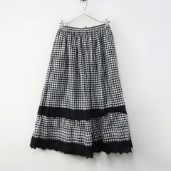 美品 サマンサモスモス Samansa Mos2 SM2 ギンガムチェック裾スカラップスカート F＼ブラック コットン ギャザー フレア【2400014899504】