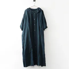 2025AW ネストローブ nest Robe リネンシャンブレータック襟ドレス F‖グリーン ドレス ロング ワイド ゆったり 長袖【2400014889888】