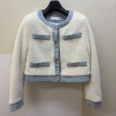 K【美品】Sneep Dip ジャケット ミックスツイード 白 水色 ニット