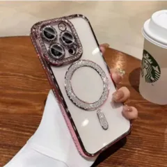 iPhone16 クリアケース ピンク ラインストーン きらきら MagSafe対応 韓国風