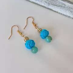 水引ピアス 揺れる玉結び ターコイズカラー