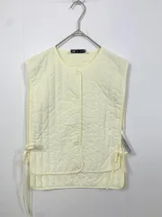 ZARA ザラ サイドリボン パフィー ショート丈 キルティング ベスト sizeS/アイボリー  ■■ レディース
