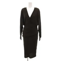 ランバン LANVIN ワンピース 38 ロング丈 茶 ブラウン Vネック 長袖 ウエストプリーツ /SC ■GY58のサムネイル