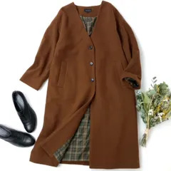 TALBOTS タルボット ノーカラー ウールコート ブラウン /26Fのサムネイル