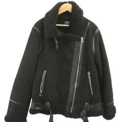 ザラ ZARA ライダースジャケット 上着 L 黒 ブラック 長袖 ボア フェイクムートン/YU ■GY99