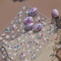 匿名配送⭐︎ネイルシール　3D 立体　クリスマス　雪の結晶　スノーフレーク　カラフルバブル　5387