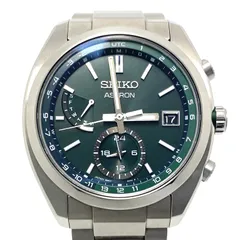 【美品】腕時計 メンズ セイコー SEIKO アストロン SBXY011 8B63-0BA0  電波ソーラー グリーン デイト表示 10気圧防水 チタニウム