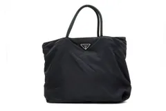 プラダ ショルダー ハンドバッグ トート 三角ロゴプレート Unisex 通勤 シルバー金具 テスートナイロン 黒 ブラック PRADA 5998h