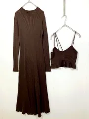 eimy istoire エイミーイストワール ハイネック ビスチェセットフレアーニット ワンピース sizeF/茶  ■■ レディース