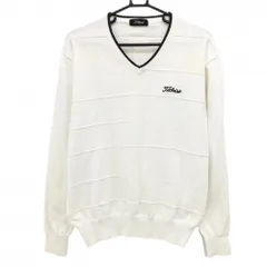 タイトリスト セーター 白×ネイビー 胸ロゴ Vネック ニット メンズ L ゴルフウェア TITLEIST