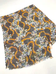美品 Vivienne Westwood ヴィヴィアンウエストウッド リネン シルク 麻 絹 フラワー ボタニカル プリント スカーフ グレー ■■ レディース