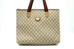 オールド グッチ プラス ヴィンテージ ショルダー バッグ トート シェリーライン GG柄 A4収納 PVCレザー 茶 ブラウン GUCCI PLUS 5999h