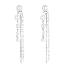 【新品】 パールピアス シルバー ゴールド プチプラ 高見え かわいい 2way ロングピアス パーティー ドレス おしゃれ 両耳 (シルバー) 0