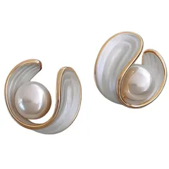 【新品】 JADZBJR 「貝殻パールデザイン ピアス」 ゴールドフレーム ホワイトエナメル レトロ エレガント レディース アクセサリー パーティー オフィス 対応 ギフトに最適 0