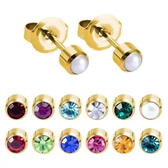 【新品】 AREUM ピアス 両耳用 一粒 カラー CZダイヤ 20G ステンレス 2つ入り つけっぱなし ファースト アクセサリー (アクアブルー)