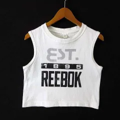 リーボック Reebok タンクトップ クロップド ヴィンテージ ロゴ クルーネック XS オフ白 黒 ブラック グレー 小さいサイズ スポーツウエア