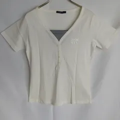 M1-02828 【Women】MCM O.T.C（エムシーエム）半袖カットソー (M) /ホワイト 胸元ボーダー 左袖と内側にシミ有り K-夏のサムネイル
