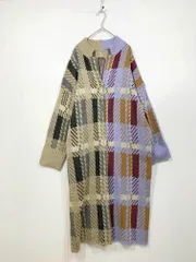 OSMOSIS オズモーシス チェック ジャガード ニット コート sizeone/ベージュ×パープル ◇■◎レディース
