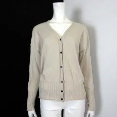 チャオパニック ティピー CIAOPANIC TYPY カーディガン ニット リブ 切替 Vネック ロール ストレッチ ドロップショルダー スリット 長袖 L ベージュ