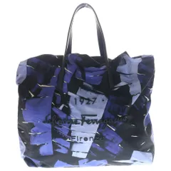 Salvatore Ferragamo (サルヴァトーレ フェラガモ) カラーブロック ロゴ ナイロン レザー トートバッグ ブルー/ブラックのサムネイル
